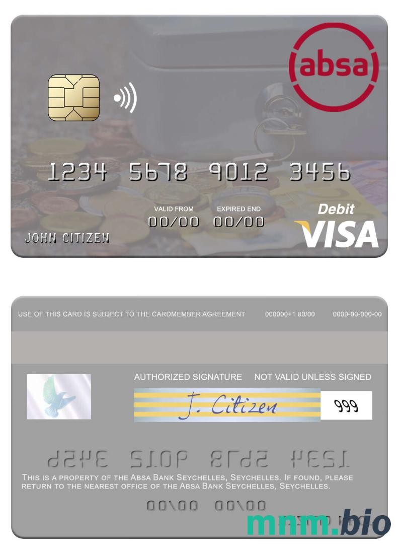Seychelles Absa Bank Seychelles visa debet karta przykład w formacie PSD